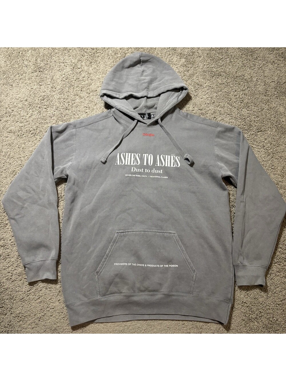 Civil Regime Ashes To Ashes Hoodie Sweatshirt Faded Grey Graphic Mens Medium